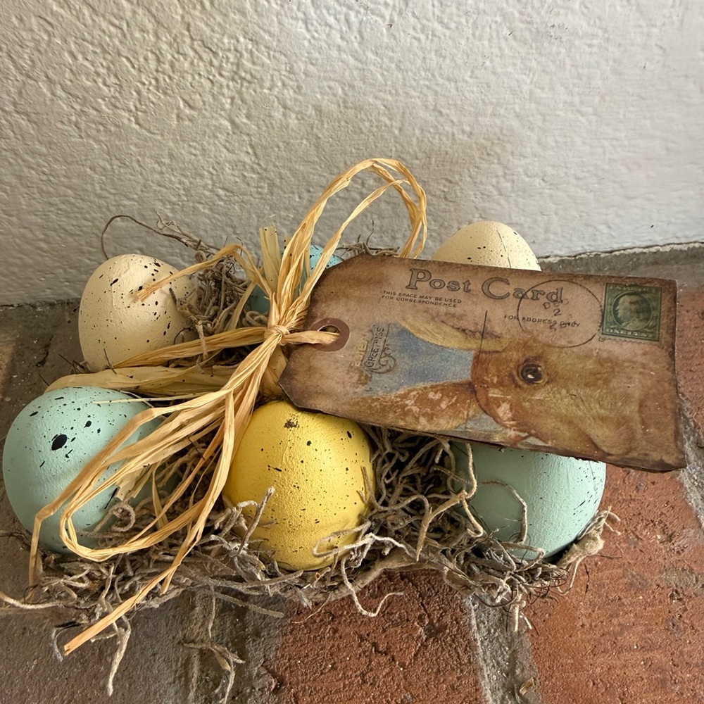 Handmade  Easter Egg Centerpiece - Yellow & Mint